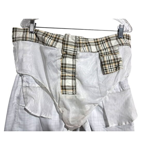 Chaps Plaid Swim Trunks Mens XL Beige White Polyester Mesh Lined Drawstring - Picture 13 of 14